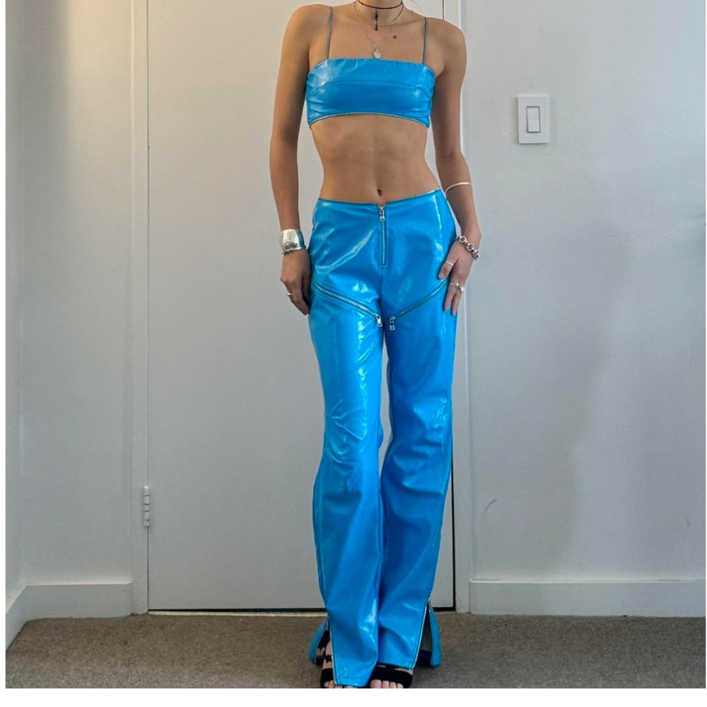 I.AM.GIA Isla Patent Zip-Front Pant blue leather